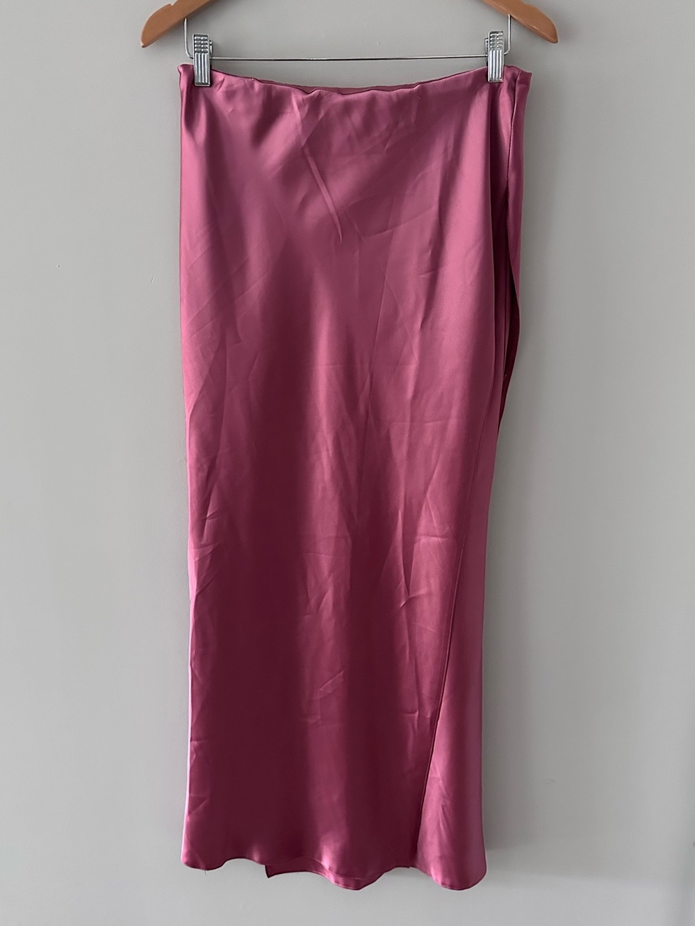 Satin Maxi Slip Wrap Skirt in Pink